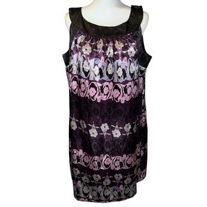 Dby ltd Floral Purple and Black Shift Midi Dress women’s Sz 16 vintage soft